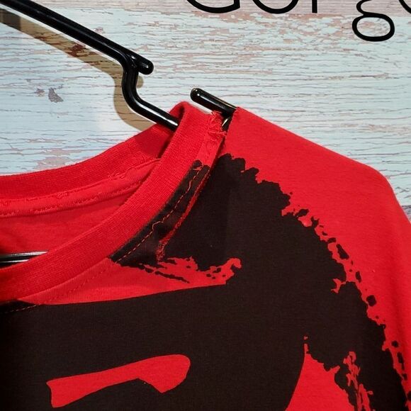 Black Pyramid Red Ripped Thrashed Embroidered Log TShirt Tee, Sz M Men's - Picture 6 of 8